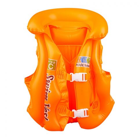 Swimming Inflatable Lifejacket With Head Protection, Swimming Vest For Kids, Orange