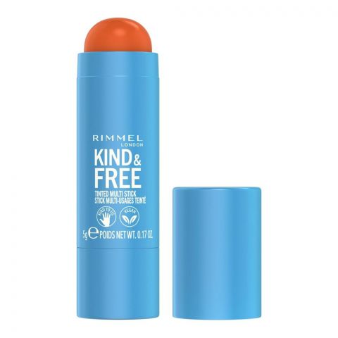 Rimmel Kind & Free Tinted Multi Stick, For Cheeks and Lips, Hydrating, Vegan, 5g, 004 Tangerine Dream