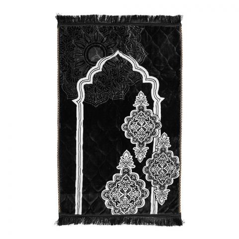 Plushmink Sujood Printed Single Janamaz/Prayer Mat, Gift Box, Black, F404049