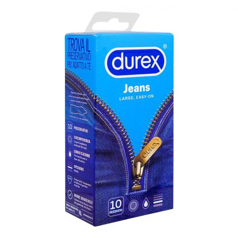 Durex Jeans Large Easy On Condoms, 10-Pack