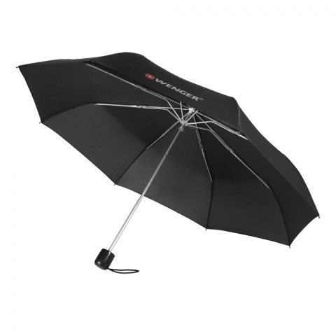 Wenger Travel Umbrella With Wrist Strap, Blend Of Style & Function, Swiss Designed, Black, 611887