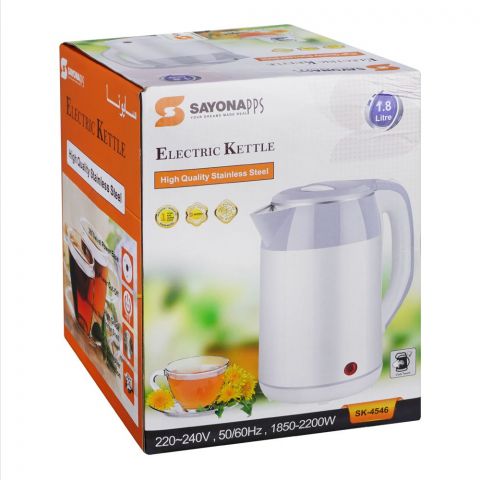 Sayona Electric Stainless Steel Kettle, 1.8 Liter Capacity, Rotate 360 Degree, Auto Power Off, SK-4546