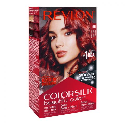 Revlon Permanent Hair Color, Color silk With 100% Gray Coverage, Ammonia-Free, Keratin, Long Lasting Color+Shine, No. 66