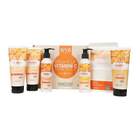 BNB Bright Up Vitamin C 6 Steps Organic Facial Kit, Paraben and Sulfate Free, 6-Packs