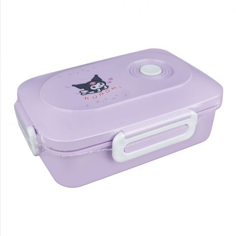 Kuromi Plastic Lunch Box With 3 Compartments, Spoon & Fork, 1100ml Capacity, Purple, Tq-158