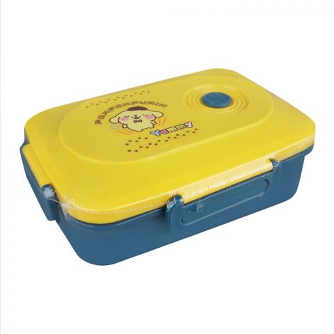 Pompompurin Plastic Lunch Box With 3 Compartments, Spoon & Fork, 1100ml Capacity, Yellow, Tq-158