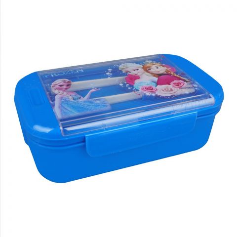 Kids Lunch Box With Spoon & Fork, Blue, 0339Kt