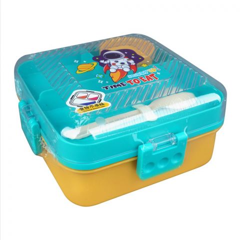 Plastic Lunch Box With 3 Compartments, Spoon & Sauce Jar, Sea Green, Lx-7118
