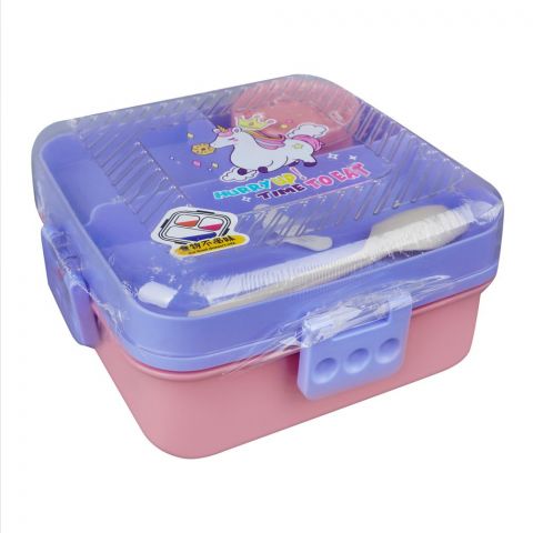 Plastic Lunch Box With 3 Compartments, Spoon & Sauce Jar, Purple, Lx-7118