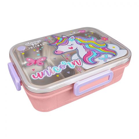Stainless Steel Lunch Box With 3 Compartments, 800ml Capacity, Pink, U2087