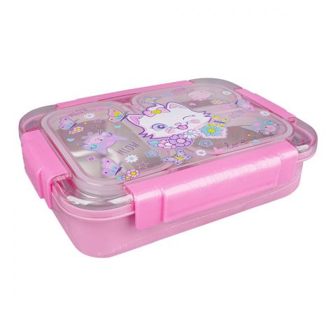 Stainless Steel Lunch Box With 3 Compartments, 710ml Capacity, Pink, U2086