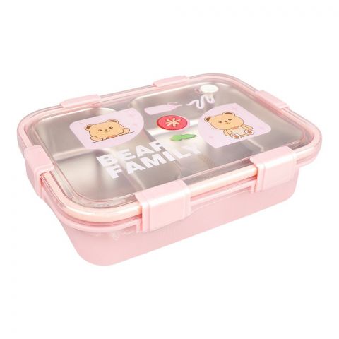 Stainless Steel Lunch Box With 2 Compartments & Cutlery, 850ml Capacity, Pink, 7087