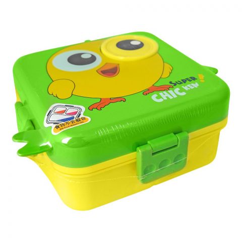Kids Carnival Stainless Steel Leak proof Lunch Box With 3 Compartments, Cutlery & 70ml Sauce Jar, 1120ml Capacity, Green & Yellow, 7111