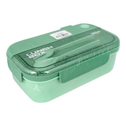 Plastic Lunch Box With 2 Compartments & Cutlery, 1100ml Capacity, Green, Yk0335