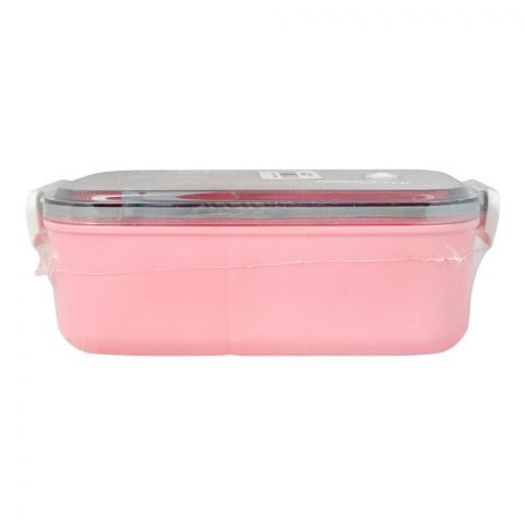 Plastic Lunch Box With 2 Compartments & Cutlery, 1000ml Capacity, Pink, Yc9008