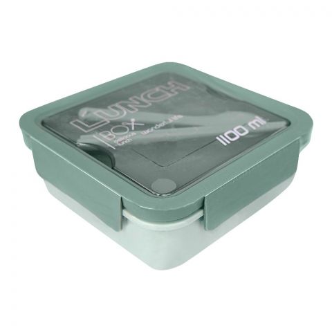 Plastic Lunch Box With 2 Compartments & Cutlery, 1100ml Capacity, Sea Green, Yk-0228