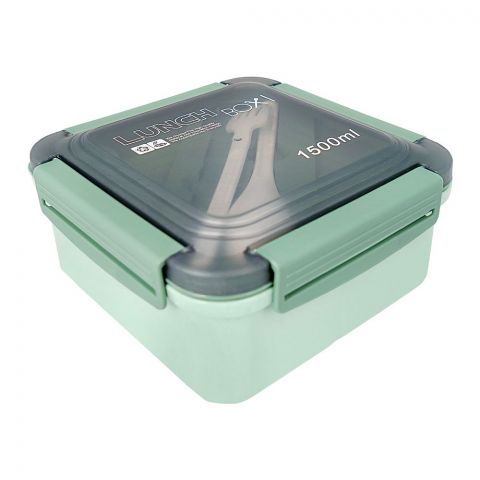 Plastic Lunch Box With 3 Compartments & Cutlery, 1500ml Capacity, Sea Green, 287539
