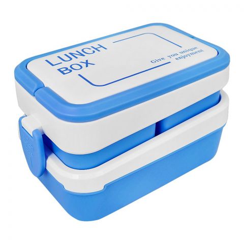 Plastic Lunch Box Including 3 Separate Rooms On 2 Levels With Own Handle, 1500ml Capacity, Blue, K-812