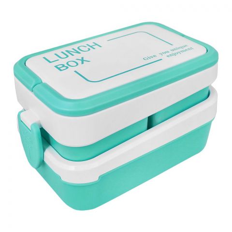 Plastic Lunch Box Including 3 Separate Rooms On 2 Levels With Own Handle, 1500ml Capacity, Sea Green, K-812