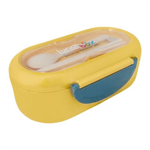 Plastic Lunch Box With 2 Compartments & Cutlery, 1000ml Capacity, Yellow, Kh-002