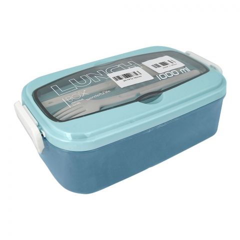 Plastic Lunch Box With 2 Compartments & Cutlery, 1000ml Capacity, Sky Blue, Yc9039