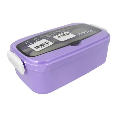 Plastic Lunch Box With 2 Compartments & Cutlery, 1000ml Capacity, Purple, Yc9039