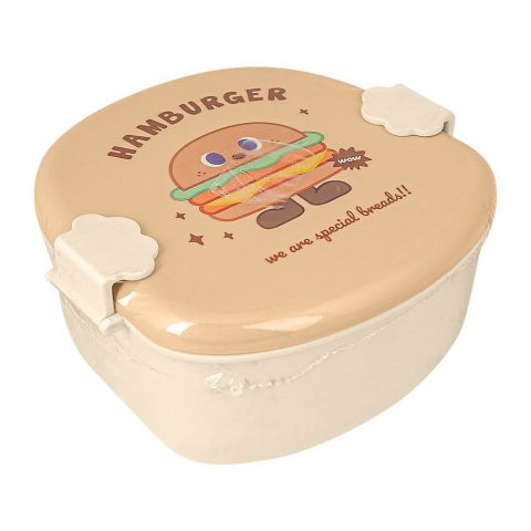 Burger Plastic Lunch Box With 3 Compartments, Off White, 20706-28