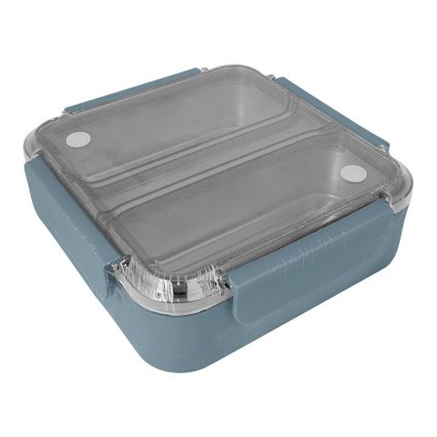 Stainless Steel Lunch Box With 2 Compartments, Spoon & Chop Stick, 1200ml Capacity, Grey, Kh-0036