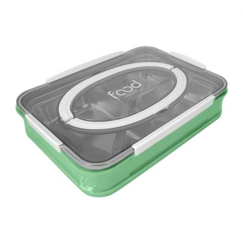 Stainless Steel Lunch Box With 3 Compartments & Cutlery, Green, 2523C