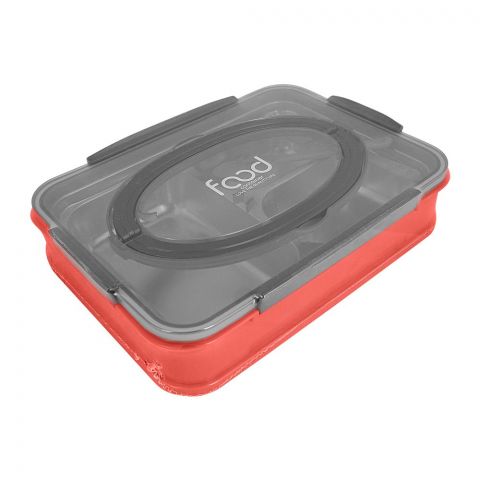 Stainless Steel Lunch Box With 3 Compartments & Cutlery, Red, 2523C