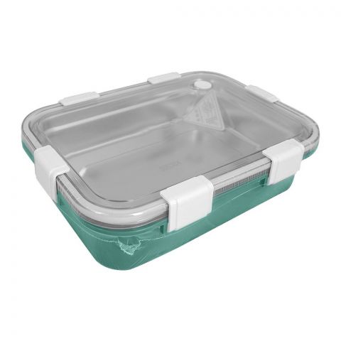 Stainless Steel Lunch Box With 3 Compartments, 850ml Capacity, Green, 70691