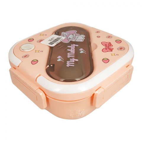 Plastic Lunch Box With 3 Compartments, Own Handle & Cutlery, 1300ml Capacity, Pink, Tq298