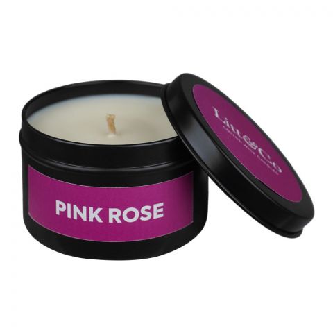 Litt & Co Pink Rose Fragranced Candle, Cotton Wick Candle, Burn Time 25 Hours