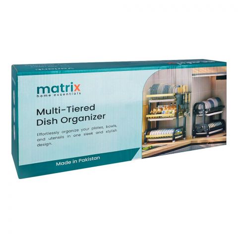 Matrix Mild Steel Powder Coated 2 Layers Dish Organizer, 15X16.5X9.75, Black, Ideal For Kitchen