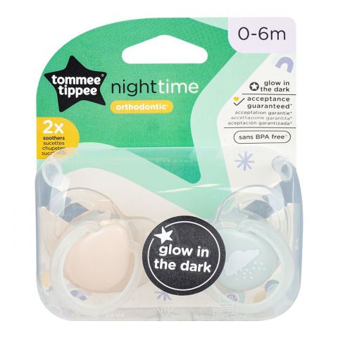 Tommee Tippee Night Time Soother, Sans BPA Free, For 0-6 Months, 2-Pack, 433380