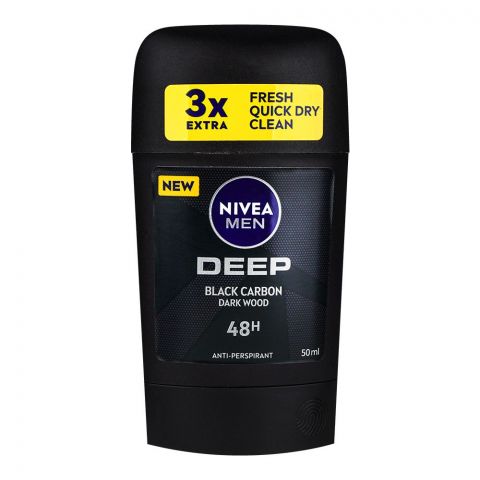 Nivea Deep Black Carbon Dark Wood Antiperspirant Deodorant Stick, 48 Hours Lasting, For Men, 50ml
