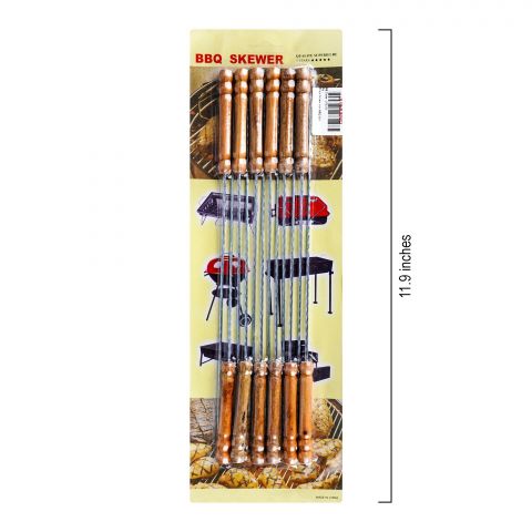 Bhoja Screw Iron Barbecue Needle Set, 11.9 Inches BBQ Grill Skewers With Wooden Handle, 12-Pack, BBQ-001