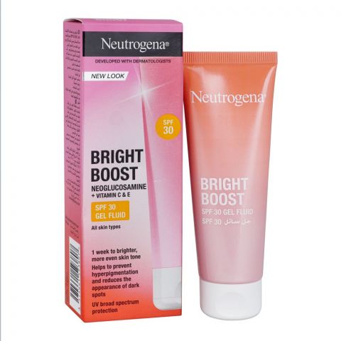 Neutrogena Bright Boost Gel Fluid SPF30 With Neoglucosamine +Vitamin C & E, Reduce Hyperpigmentation & Dark Spots, 50ml