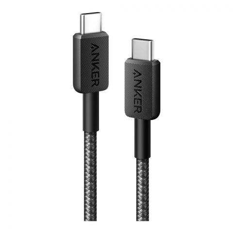 Anker 322 USB-C To USB-C Cable, 3ft Braided, 60W Max Charging, Cable Length 3ft/0.9m, Black, A81F5H11