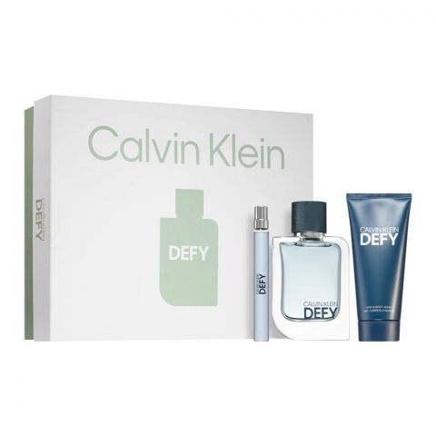 Calvin Klein Defy Gift Set, Eau De Toilette 100ml+Eau De Toilette 10ml Pocket Spray+Hair & Body Wash, For Men, 100ml