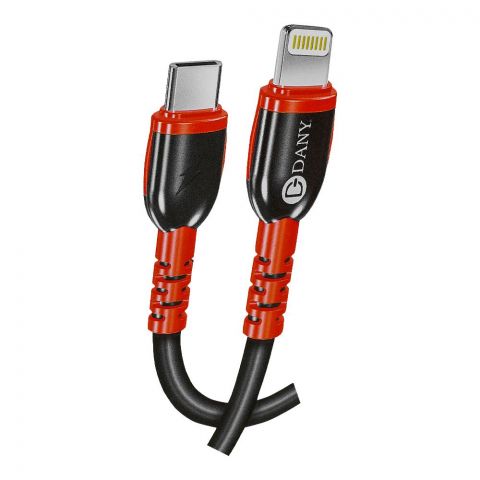 Dany Powerline Type-C To Lightening PD Charging & Data Cable, 1000mm Cable, Black, SI-150