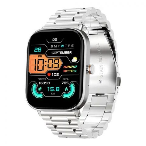 Zero 2.01" TFT HD Display Infinity Smart Watch, BT Calling, 100+ Watch Faces & Sports Modes, 7 Days Battery, Silver Chain
