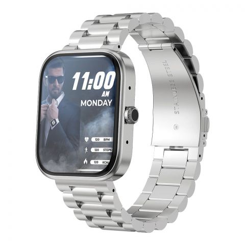 Zero 1.83" TFT HD Display Meta Smart Watch, BT Calling, 100+ Watch Faces & Sports Modes, 8 Days Battery, Silver Chain