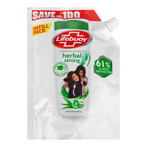 Lifebuoy Herbal Strong Milk Protein+Aloe Vera Strength Shampoo Refill Pack, 360ml