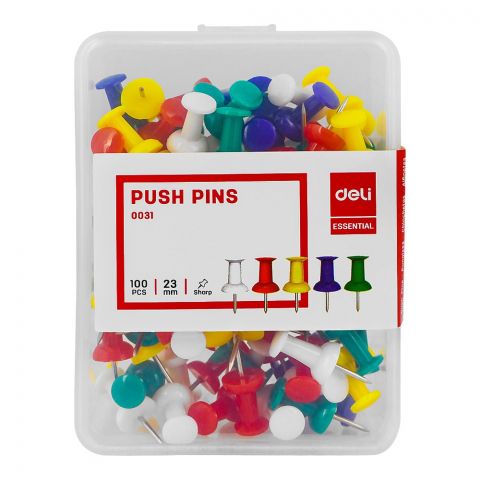 Deli 23mm Sharp Opaque Push Pins, 100 Pieces, E0031