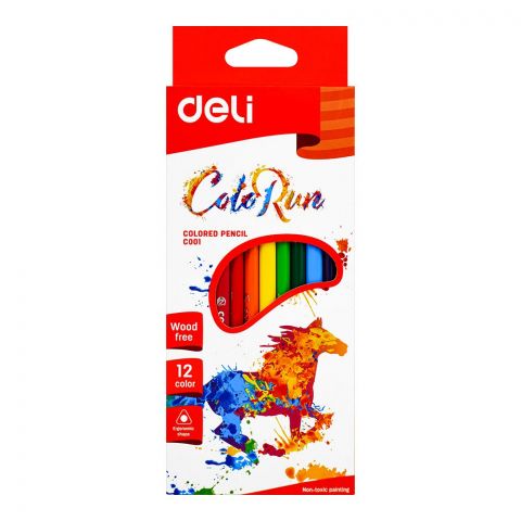 Deli Plastic Color Pencils, Non Toxic Painting, 2.8mm Leads, Wood Free, 10 Assorted Colors, For 3+ Children's, EC00100