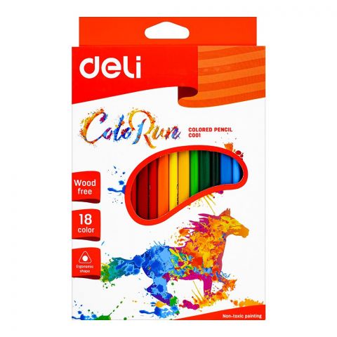 Deli Plastic Color Pencils, Non Toxic Painting, 2.8mm Leads, Wood Free, 18 Assorted Colors, For 3+ Children's, EC00110