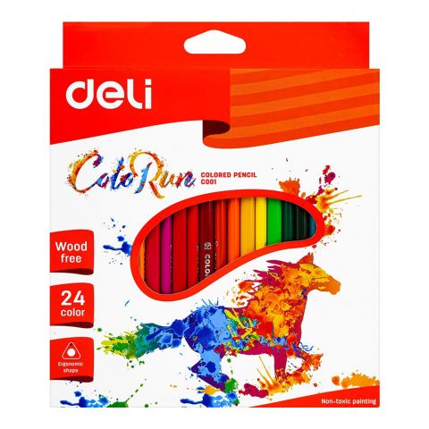 Deli Plastic Color Pencils, Non Toxic Painting, 2.8mm Leads, Wood Free, 24 Assorted Colors, For 3+ Children's, EC00120