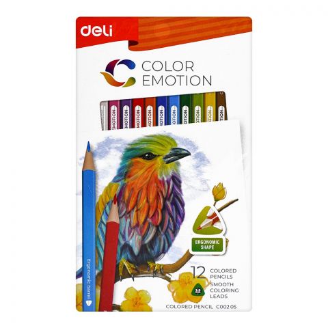 Deli Color Pencils, Smooth Coloring Leads, Ergonomic Shape, 12 Assorted Colors, For 3+ Children's, EC00205