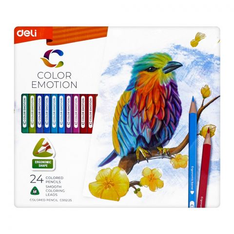 Deli Color Pencils, Smooth Coloring Leads, Ergonomic Shape, 24 Assorted Colors, For 3+ Children's, EC00225